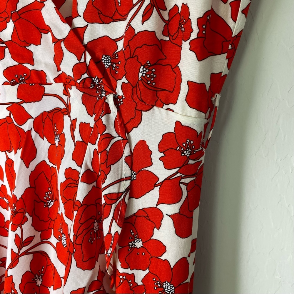 Bardot Fiesta Red Floral Faux Wrap Midi Dress Size 10 - Picture 8 of 15